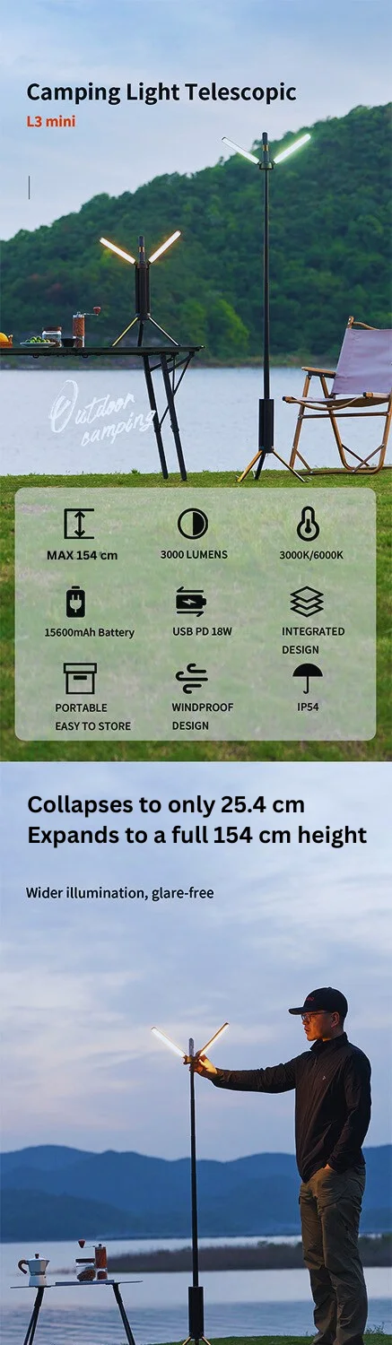 Telescopic Camping Light 15600mAh Rechargeable Lantern, Waterproof Collapsible Outdoor LED Flashlight for Hiking Tent - Image 9