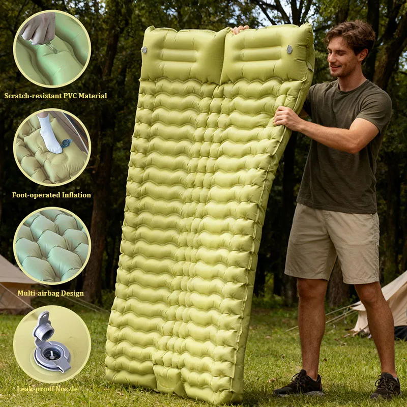Double Sleeping Pad with Pillows 3 Colors Built-In Foot Pump Ultralight Camping Sleeping Mats Compact for Travel Hiking Backpacking - Image 3