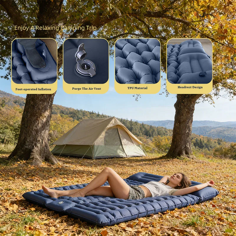 Double Sleeping Pad with Pillows 3 Colors Built-In Foot Pump Ultralight Camping Sleeping Mats Compact for Travel Hiking Backpacking - Image 6