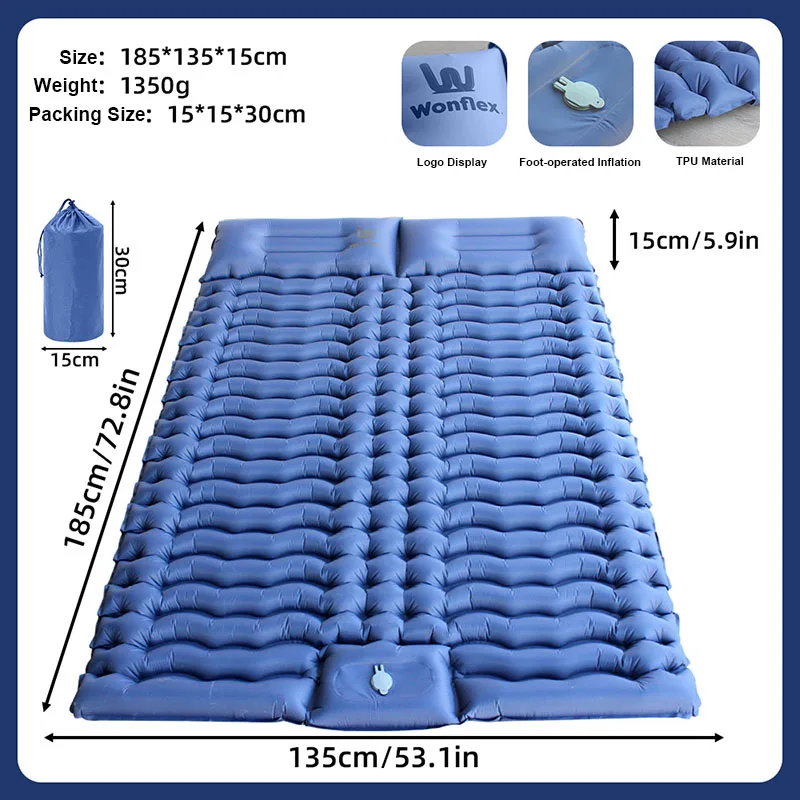 Double Sleeping Pad with Pillows 3 Colors Built-In Foot Pump Ultralight Camping Sleeping Mats Compact for Travel Hiking Backpacking - Image 8