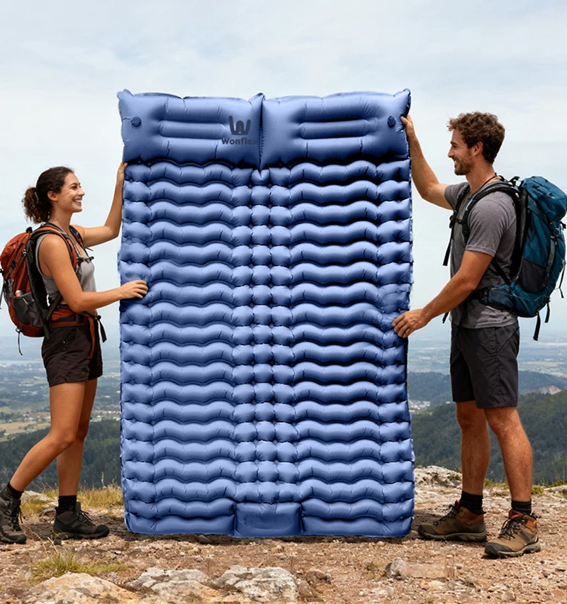 Double Sleeping Pad with Pillows 3 Colors Built-In Foot Pump Ultralight Camping Sleeping Mats Compact for Travel Hiking Backpacking - Image 13