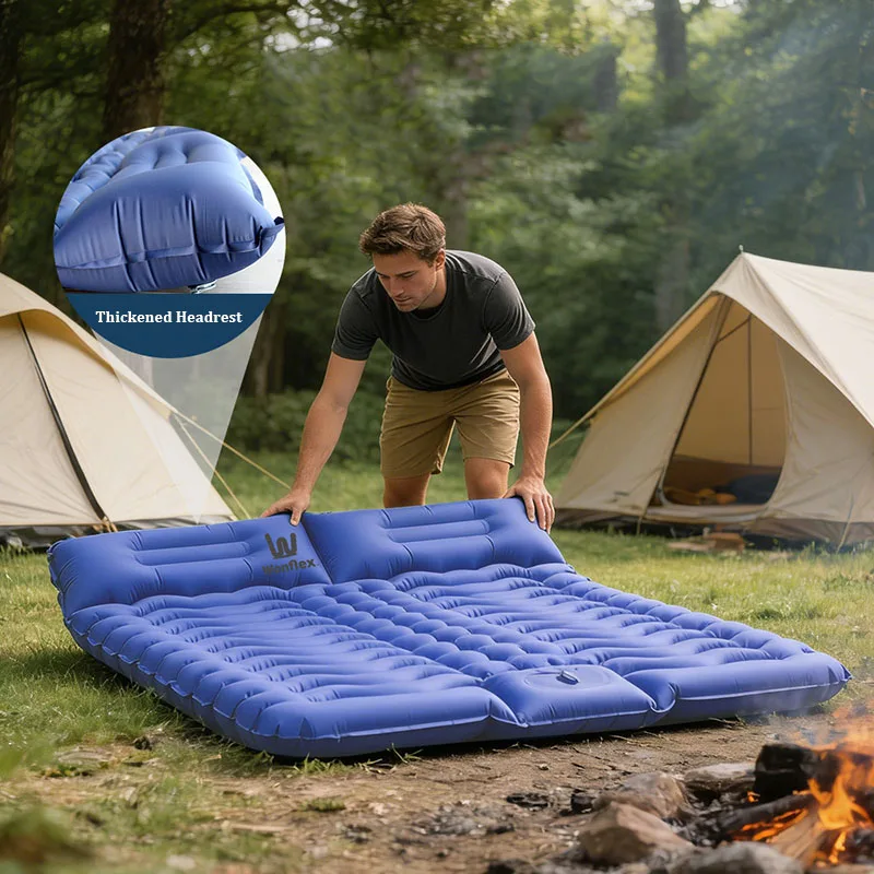 Double Sleeping Pad with Pillows 3 Colors Built-In Foot Pump Ultralight Camping Sleeping Mats Compact for Travel Hiking Backpacking - Image 4