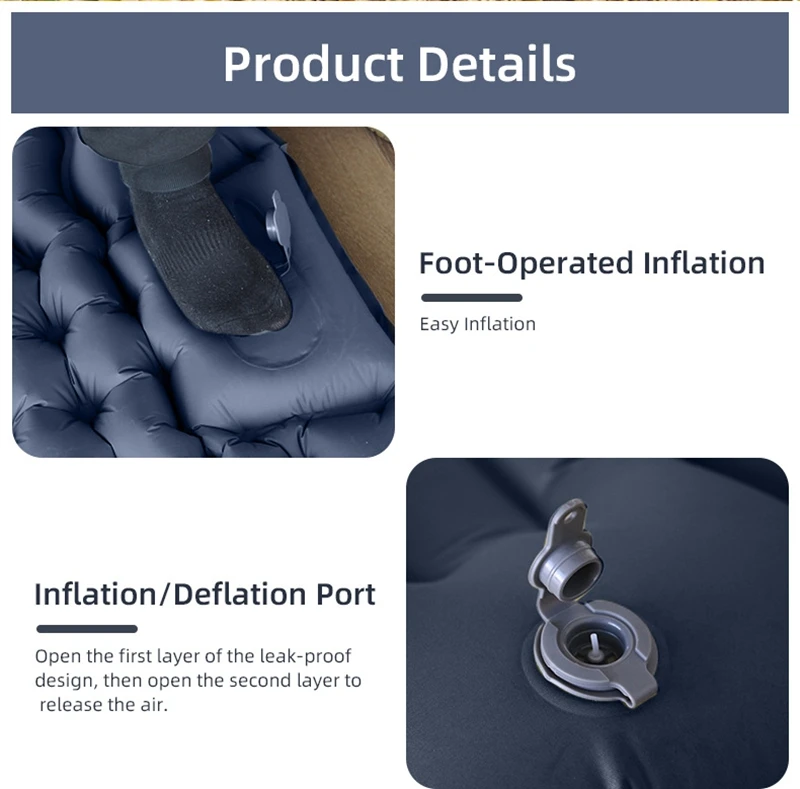 Double Sleeping Pad with Pillows 3 Colors Built-In Foot Pump Ultralight Camping Sleeping Mats Compact for Travel Hiking Backpacking - Image 16