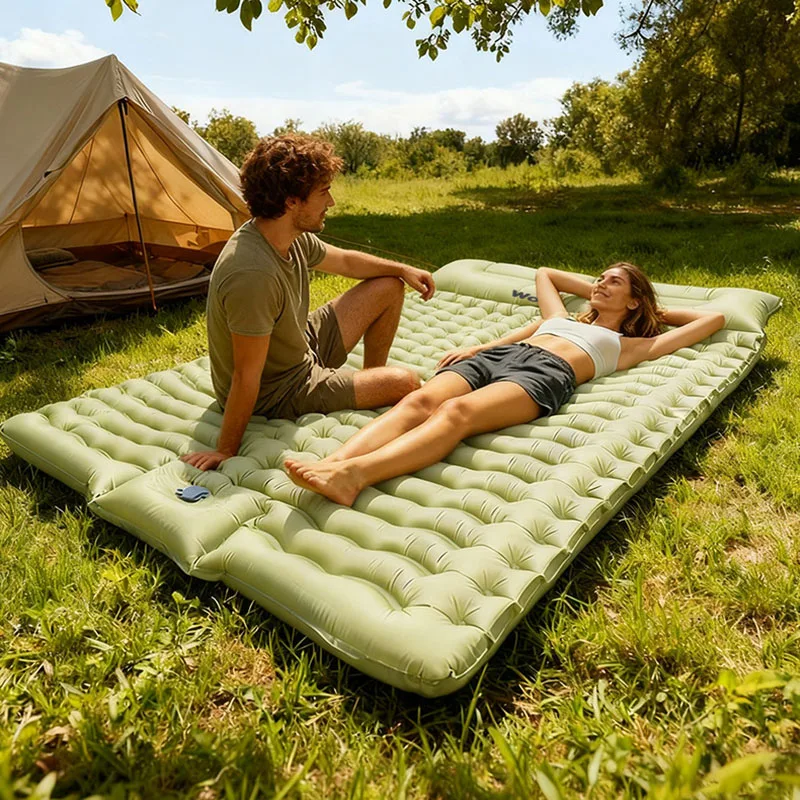 Double Sleeping Pad with Pillows 3 Colors Built-In Foot Pump Ultralight Camping Sleeping Mats Compact for Travel Hiking Backpacking - Image 2