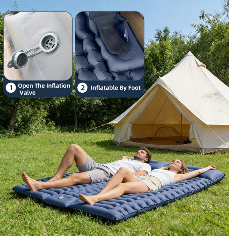 Double Sleeping Pad with Pillows 3 Colors Built-In Foot Pump Ultralight Camping Sleeping Mats Compact for Travel Hiking Backpacking - Image 14